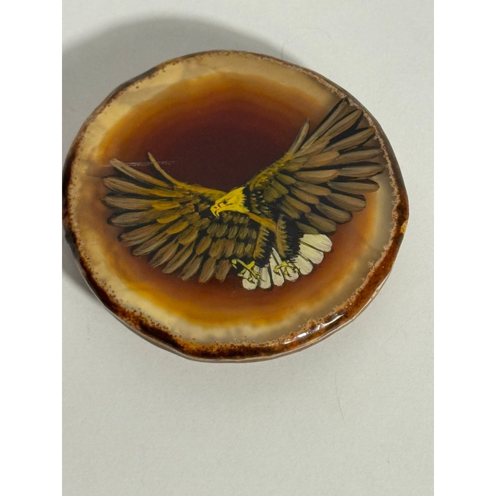 Eagle Wood slice Vintage Belt Buckle, Brown/Yellow Oval